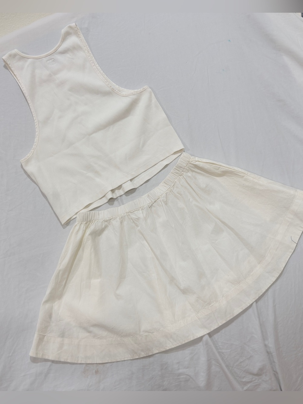 Free People Ivory Ribbed Crop Tank & Mini Skirt Matching Set Size Large NWOT - Picture 10 of 10